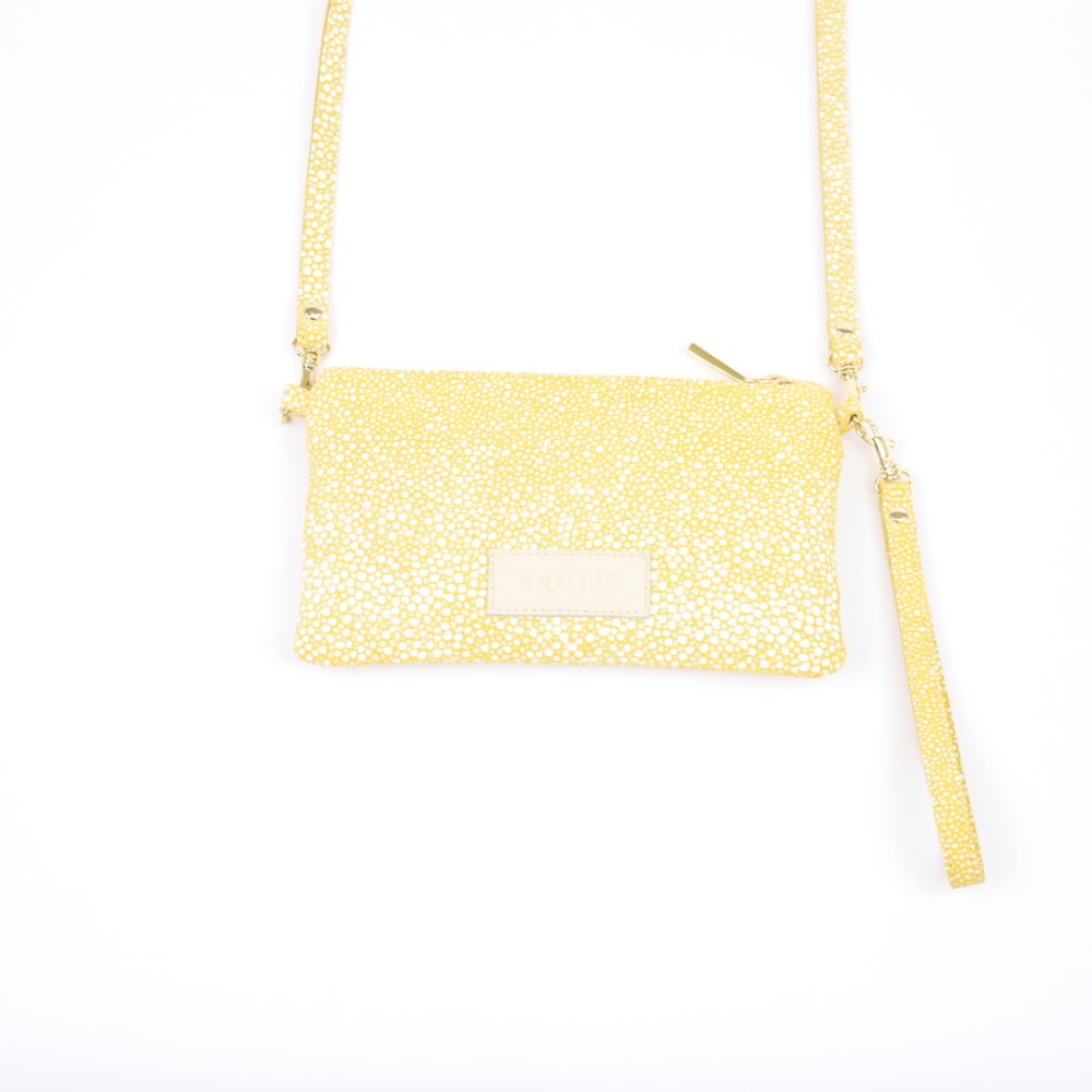 Tasje met 2 ritsvakken geel suède 2