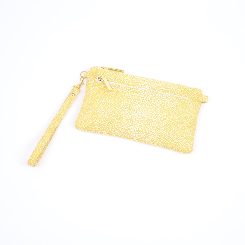 Tasje met 2 ritsvakken geel suède 3