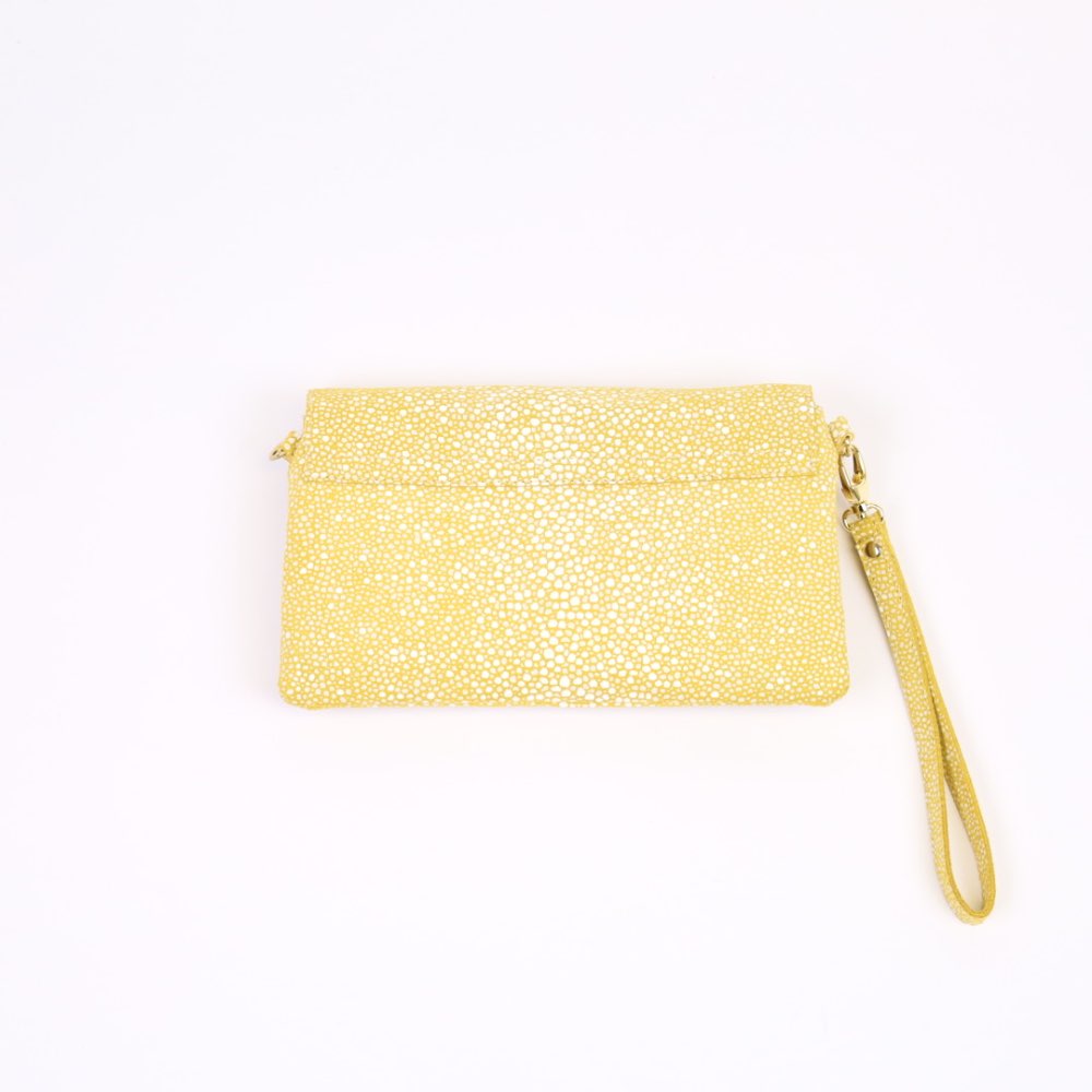 Twee-vaks crossbody met klepje geel suède 3