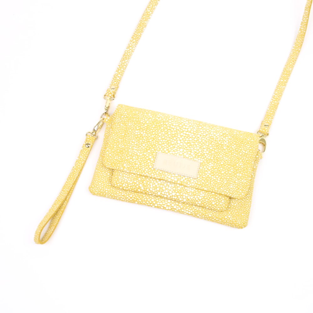 Twee-vaks crossbody met klepje geel suède