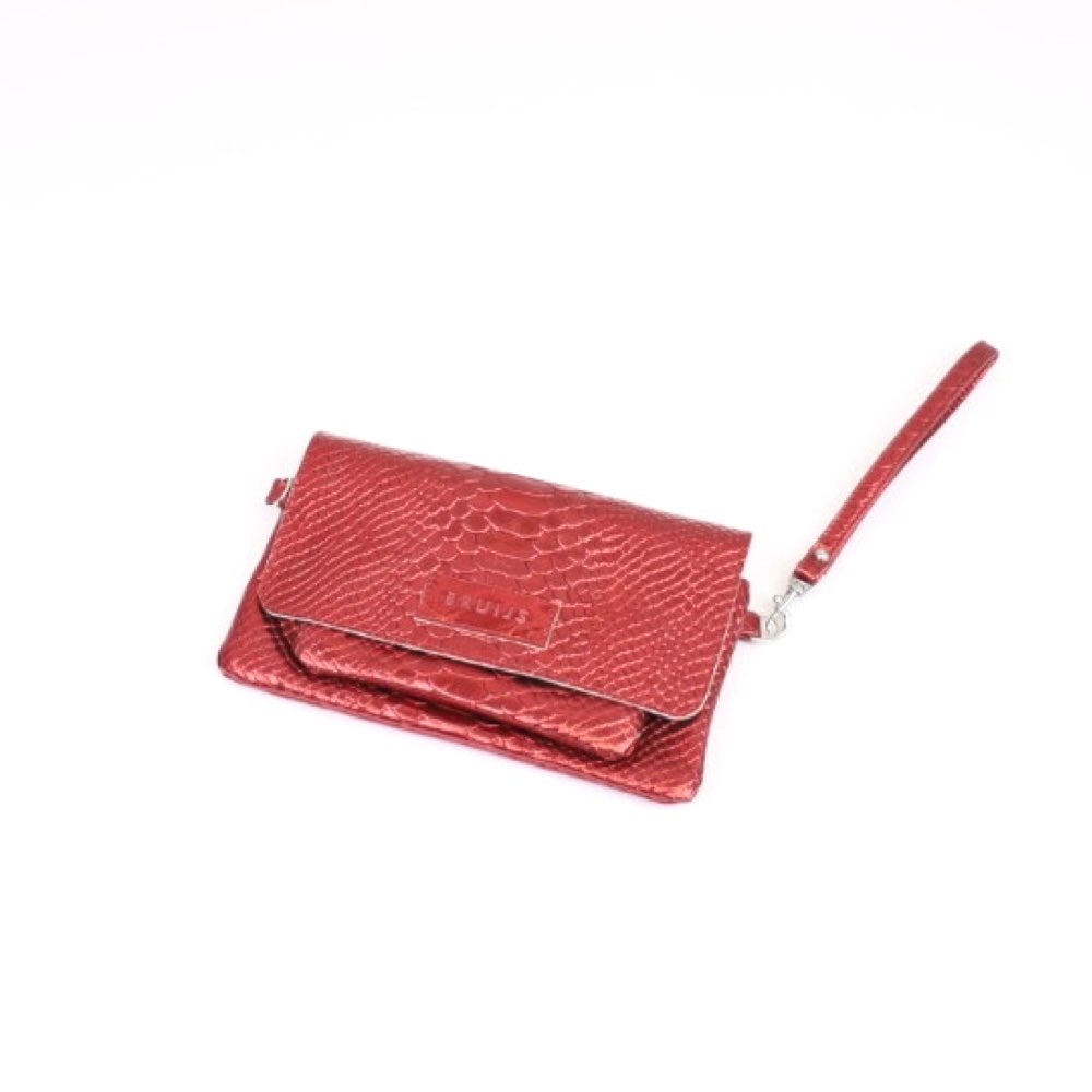 Twee-vaks crossbody met klepje metallic rood 2