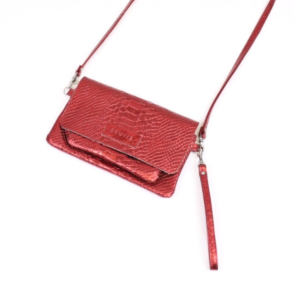 Twee-vaks crossbody met klepje metallic rood