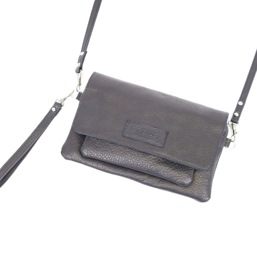 Twee-vaks crossbody met klepje zwart
